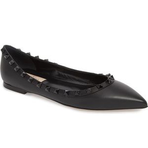 Valentino Smooth Rockstud Ballerina Flats